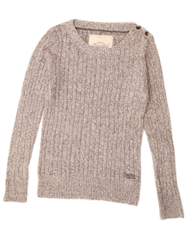 SUPERDRY Suéter tipo jersey con cuello barco para mujer UK 40 Grande Algodón moteado gris