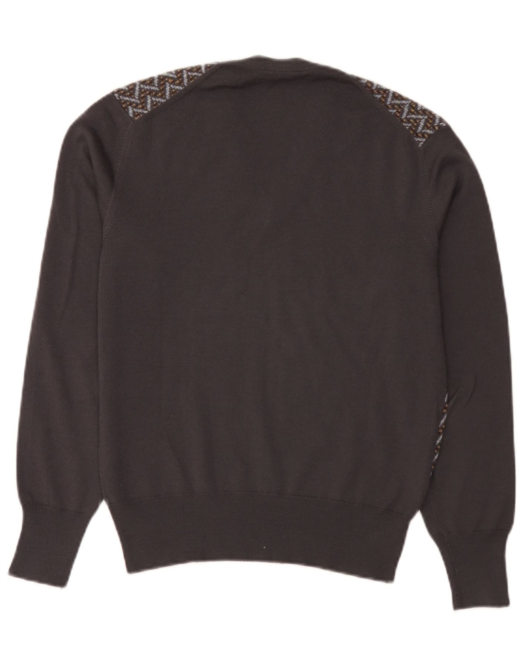 Vintage hombres V-cuello jumper suéter IT 50 marrón medio geométrico