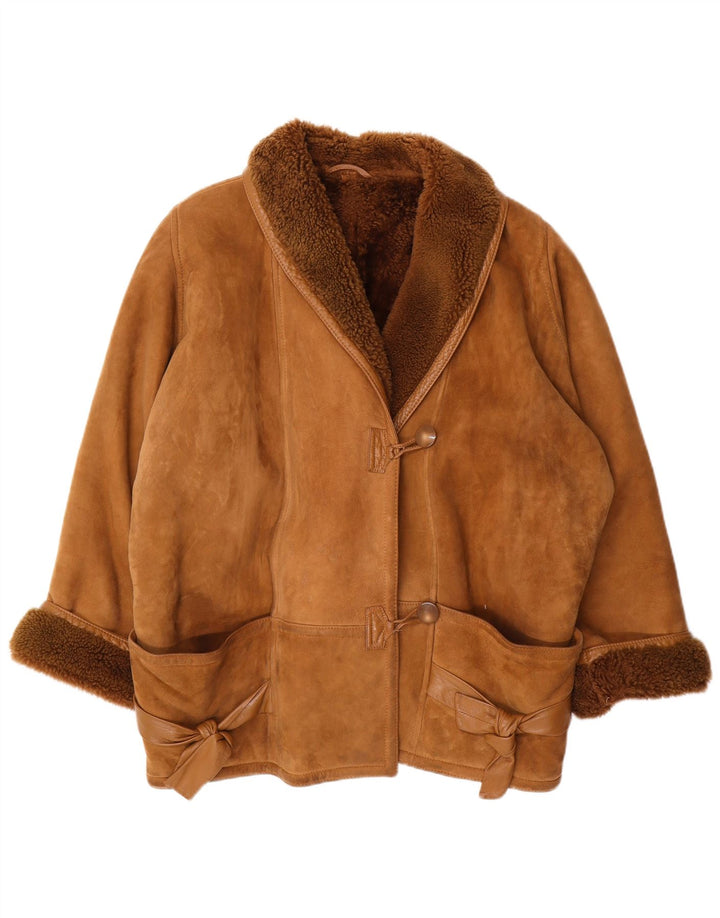 Vintage mujer 3/4 manga chaqueta de piel de oveja de gran tamaño EU 46 XL Marrón
