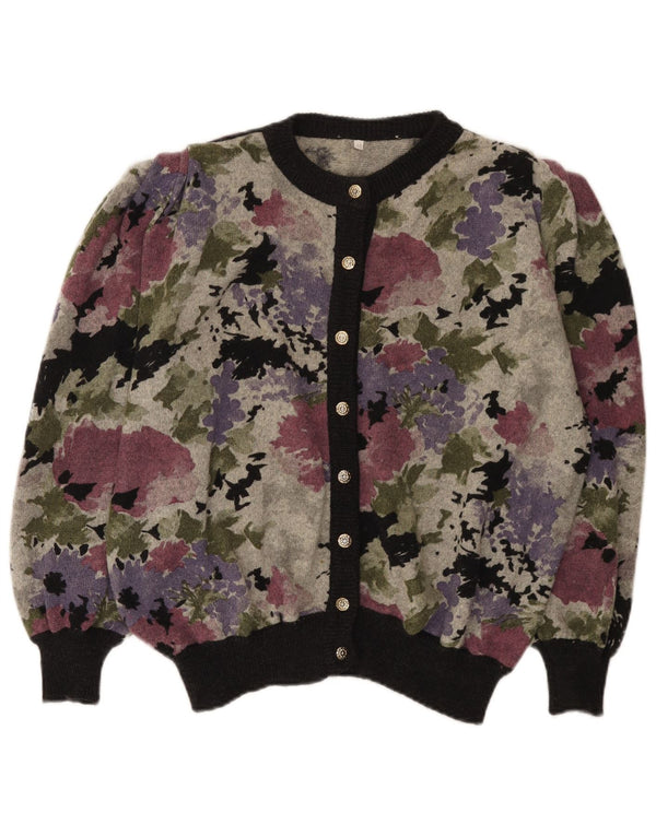 Vintage mujer Cardigan suéter IT 48 XL lana floral multicolor