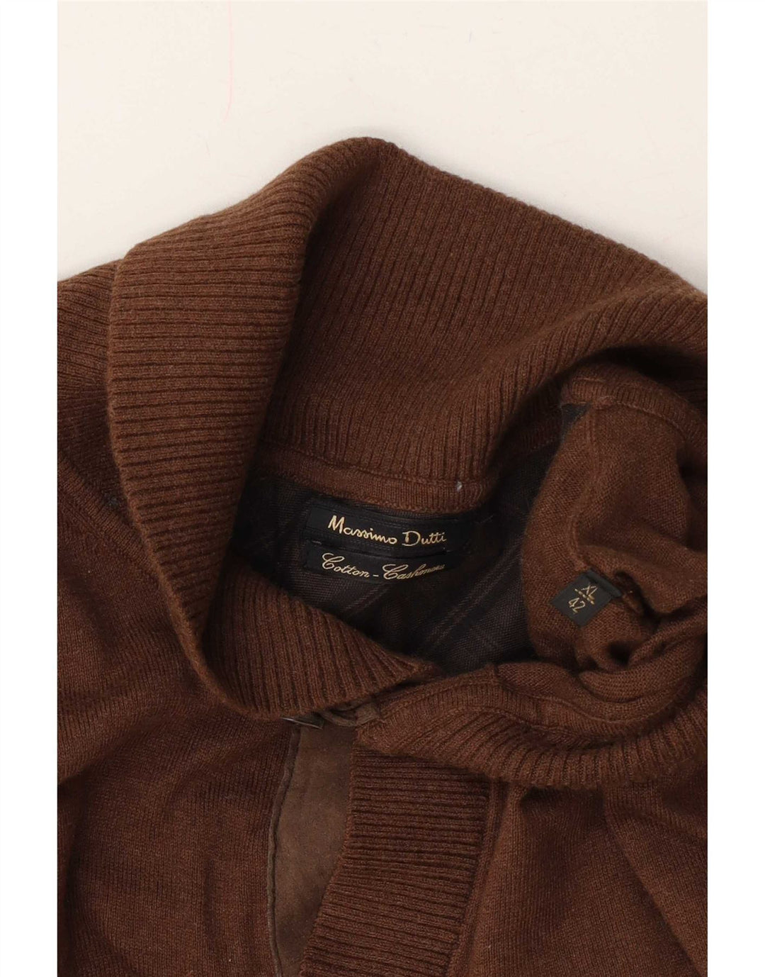 Massimo Dutti Jersey Hombre Cuello Chal XL Algodón Marrón