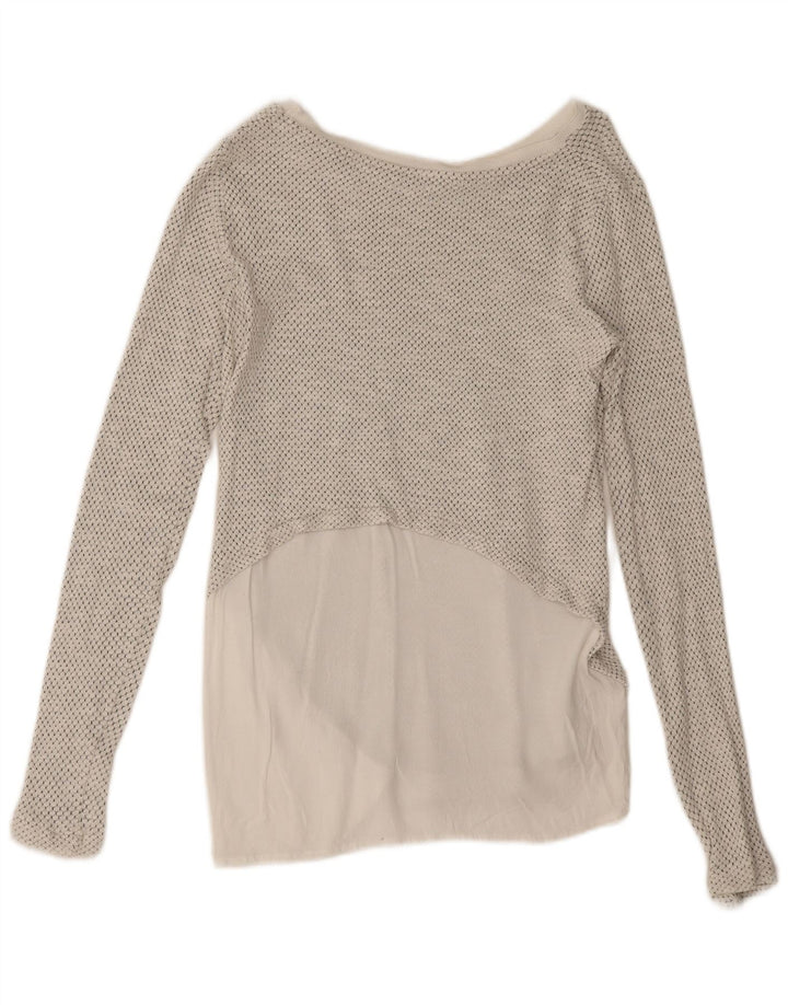 Zara Mujer Top Extragrande Manga Larga UK 10 Small Blanco Manchado