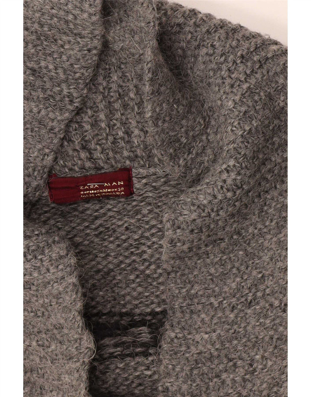 Zara Hombre Jersey Cárdigan Gris Medio Geométrico