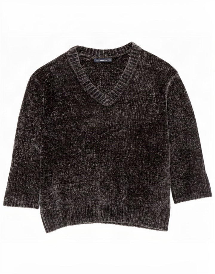 Zara Mujer Oversize Manga 3/4 Jersey Jersey con Cuello en V UK 44 Gris Medio