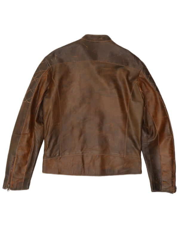 Vintage hombres chaqueta de cuero Reino Unido 36 pequeño cuero marrón