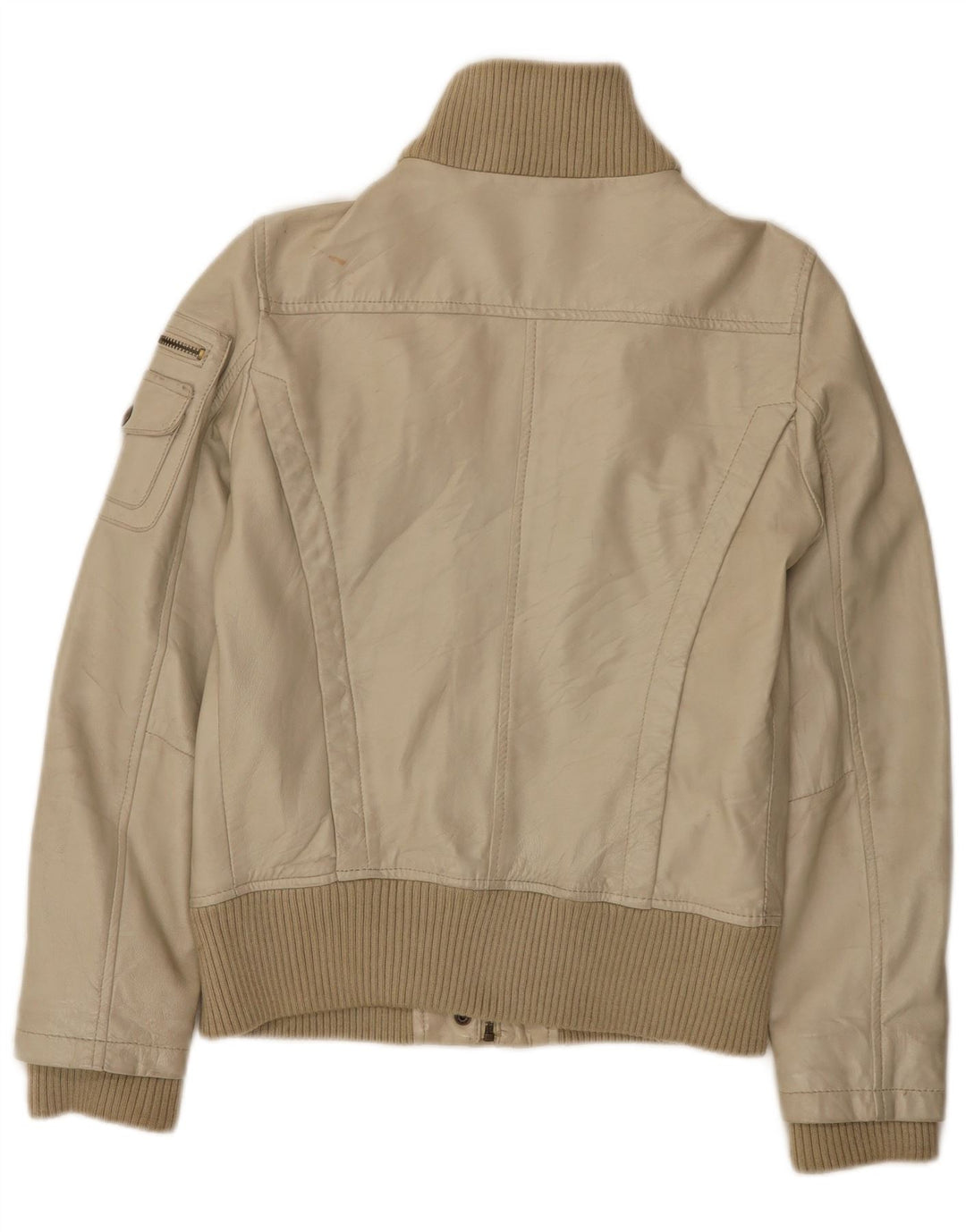 Mango Mujer Chaqueta De Cuero UK 42 Medio Beige
