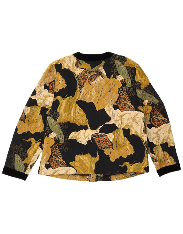 Vintage mujeres patrón abstracto chaqueta acolchada Reino Unido 14 grande negro
