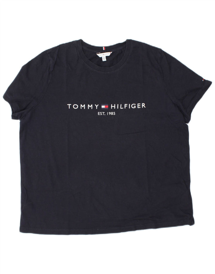 TOMMY HILFIGER Camiseta gráfica para mujer Top UK 40 XL Algodón azul marino