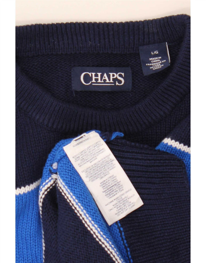 Chaps - Jersey de cuello redondo para hombre, talla grande, algodón a rayas, color azul marino