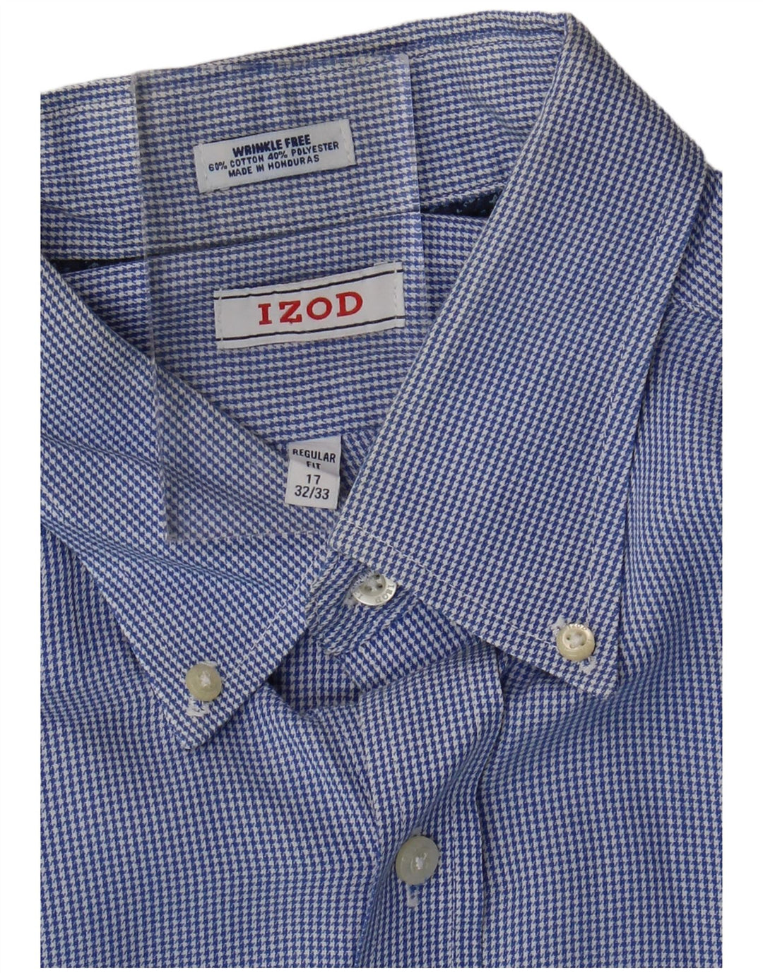 Camisa Izod Hombre A Cuadros Regular Fit Talla 17 XL Algodón Pata De Gallo Azul