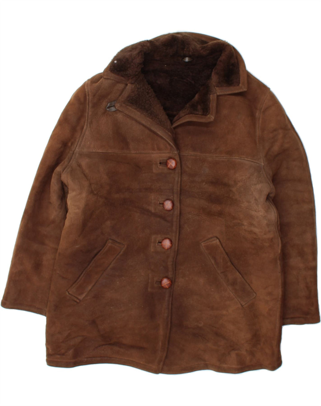 VINTAGE Womens Shearling Coat UK 14 Medium Brown Vintage Vintage and Second-Hand Vintage from Messina Hembry 