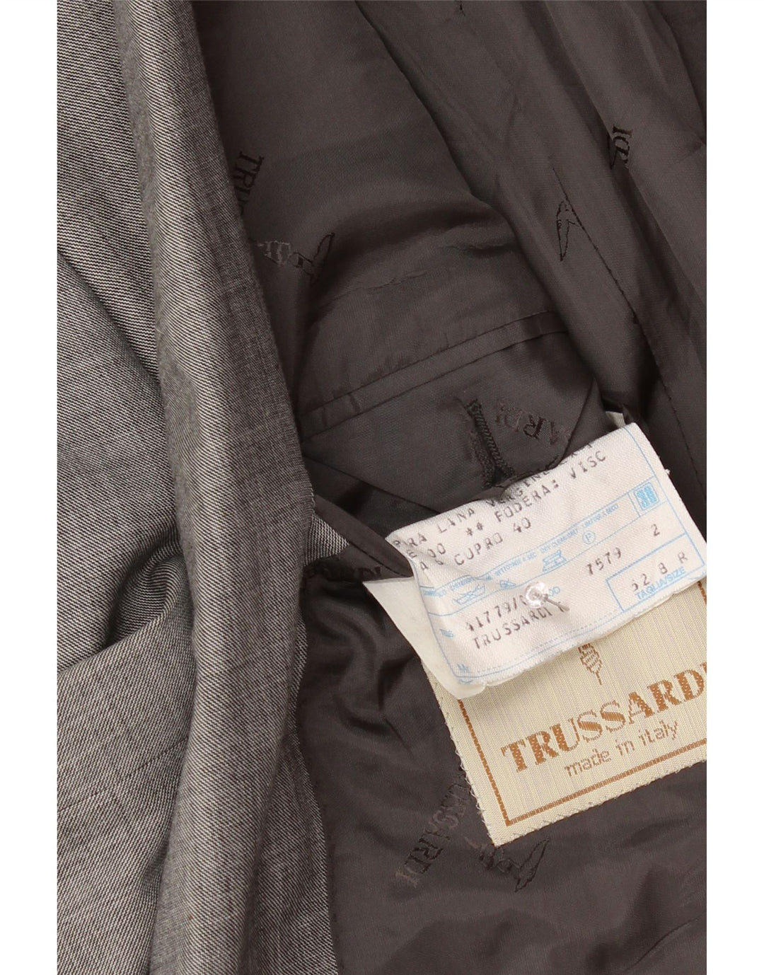 TRUSSARDI Chaqueta tipo blazer con doble botonadura para hombre IT 52 XL Lana virgen gris