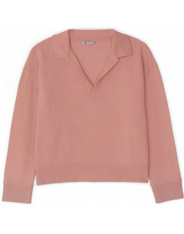 Zara - Sudadera extragrande con cuello tipo polo para mujer, talla 40, color rosa