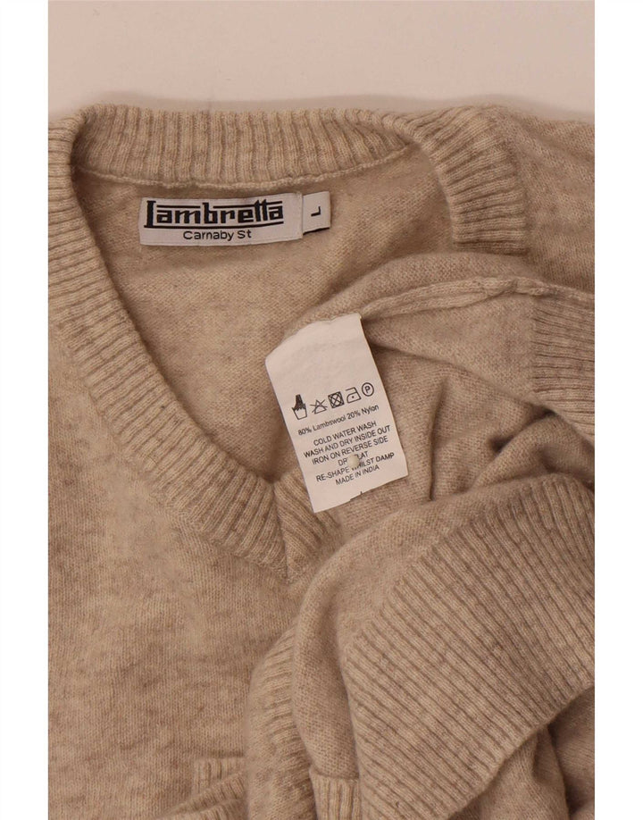 Lambretta Jersey con cuello en V para hombre, talla grande, lana de cordero beige