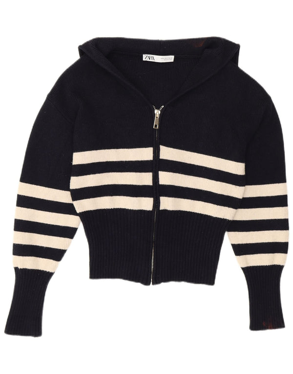 Zara Mujer Crop Cardigan Sweater Small Azul Marino Rayas Viscosa