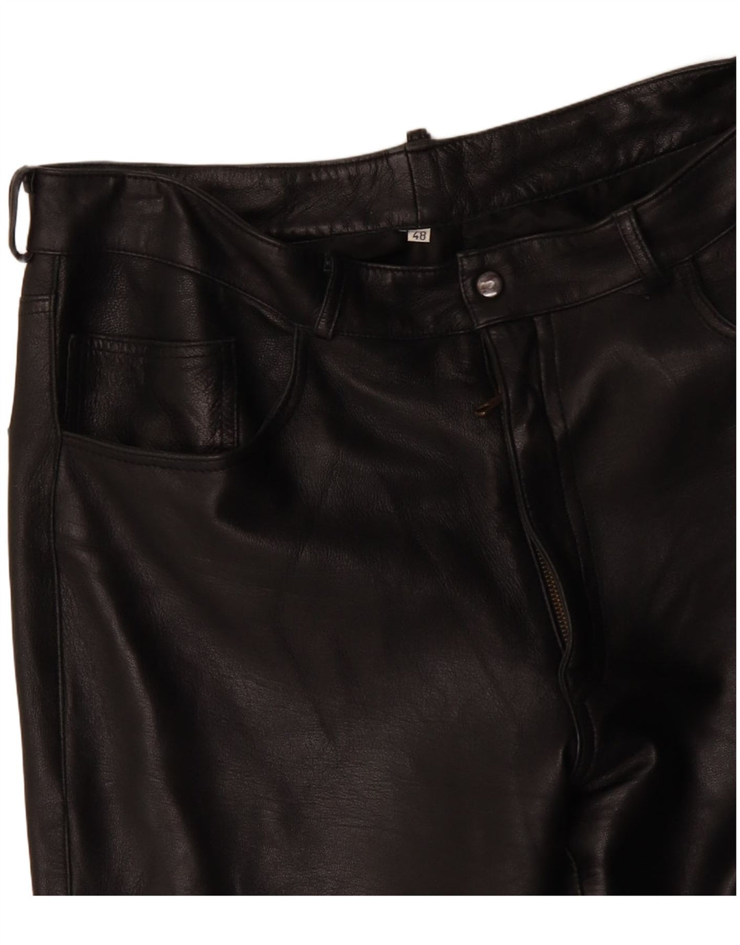 VINTAGE Pantalones recortados de cuero rectos para hombre IT 48 Medio W34 L25 Negro