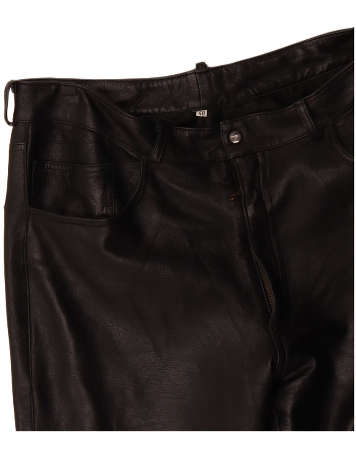 VINTAGE Pantalones recortados de cuero rectos para hombre IT 48 Medio W34 L25 Negro