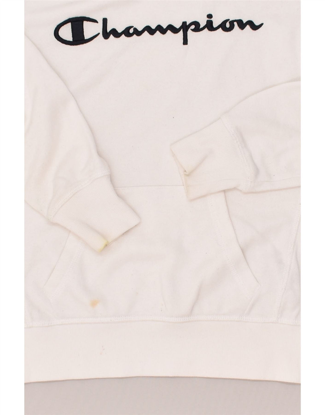 CHAMPION Womens Graphic Hoodie Jumper UK 10 Small White Cotton | Vintage Champion | Thrift | Second-Hand Champion | Used Clothing | Messina Hembry 