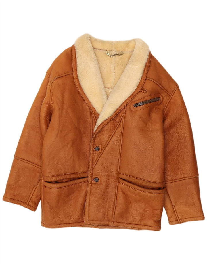 Vintage hombres shearling chaqueta IT 56 3XL marrón shearling