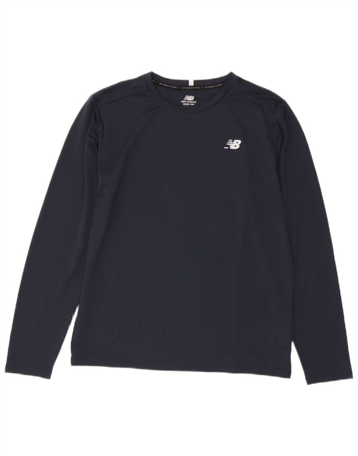 New Balance Hombre Top Manga Larga Medio Azul Marino Poliéster