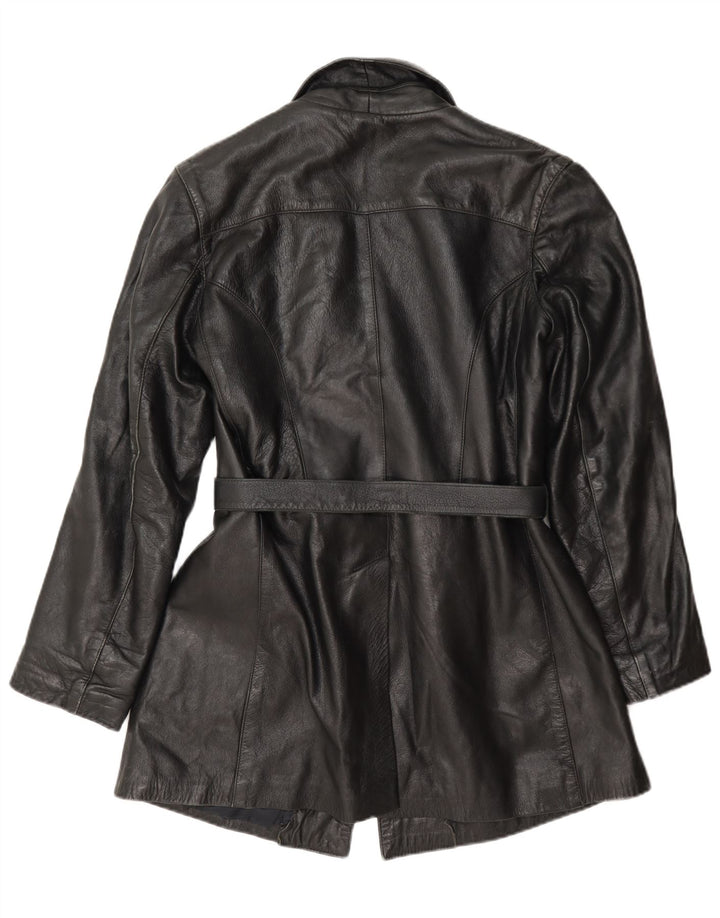 Vintage mujer chaqueta de cuero Reino Unido 12 Medio Negro
