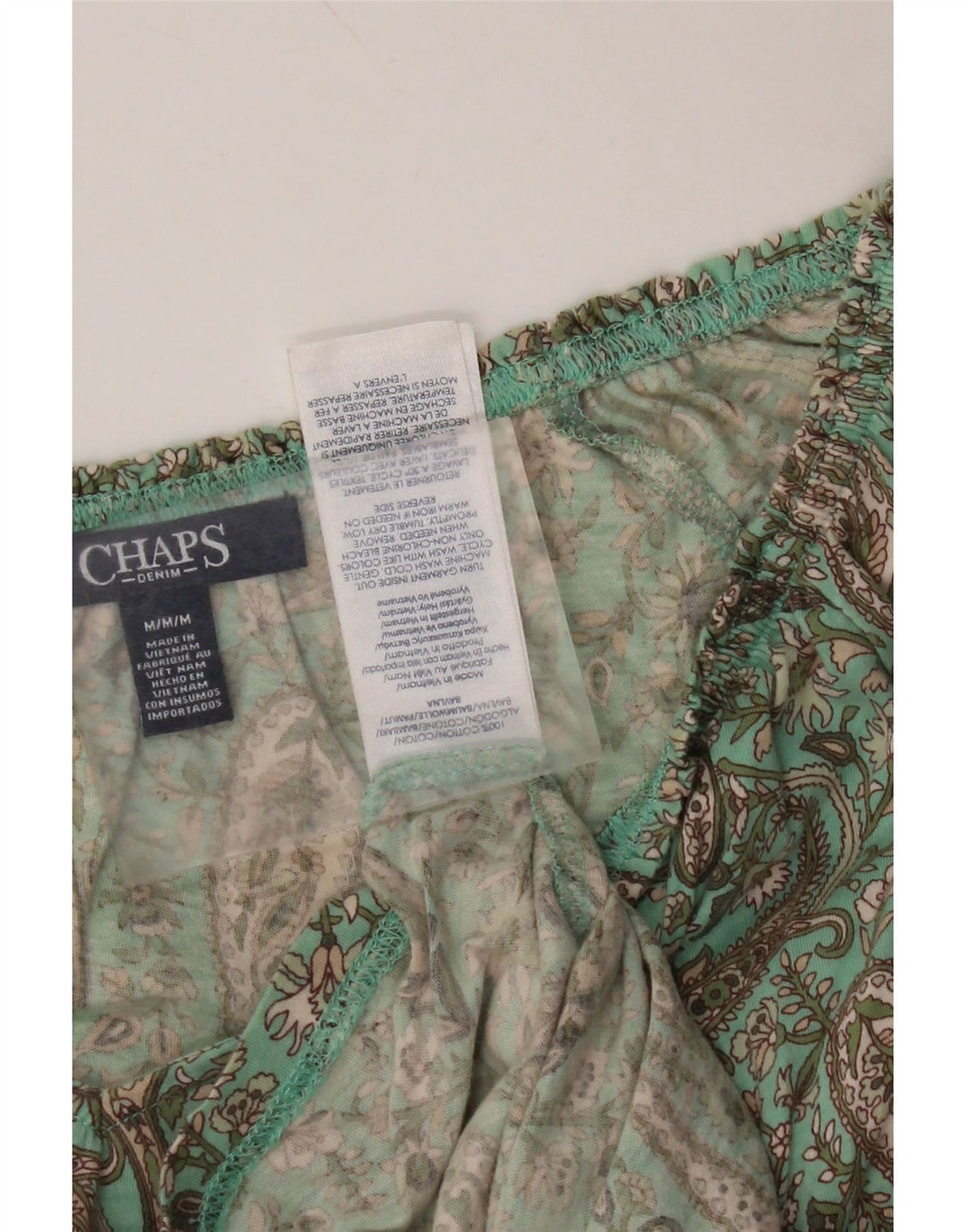 CHAPS Blusa corta de manga 3/4 para mujer UK 44 Algodón paisley verde medio