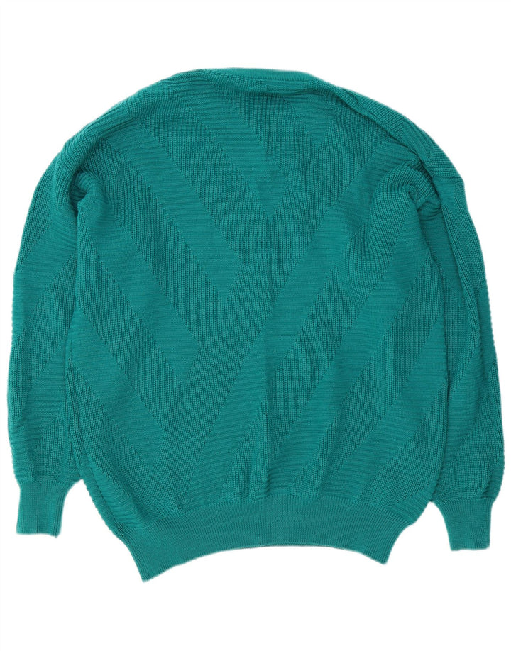 Vintage hombres cuello redondo jersey suéter medio turquesa