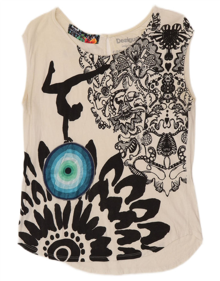 DESIGUAL Mujer Cirque Du Soleil Gráfico Chaleco Top UK 40 Grande Blanco
