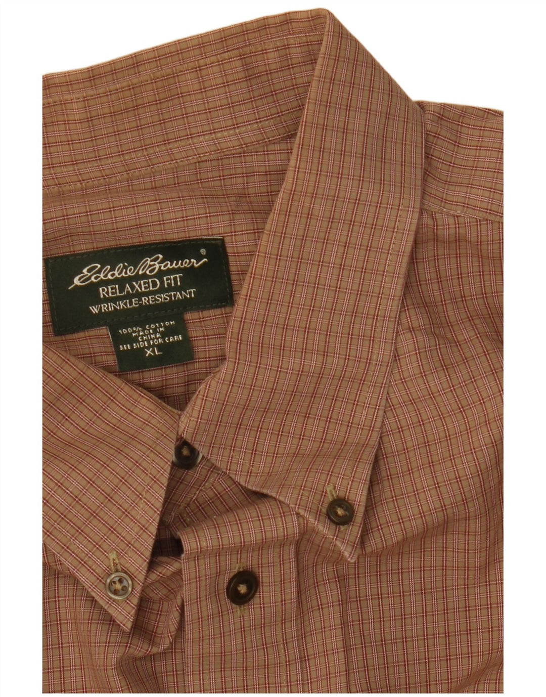 EDDIE BAUER Camisa de franela de corte relajado para hombre XL Algodón a cuadros marrón