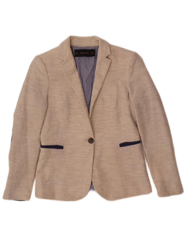 Zara Mujer Chaqueta Blazer De 1 Botón UK 42 Poliéster Beige Medio