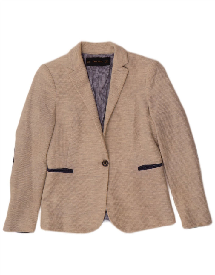 Zara Mujer Chaqueta Blazer De 1 Botón UK 42 Poliéster Beige Medio