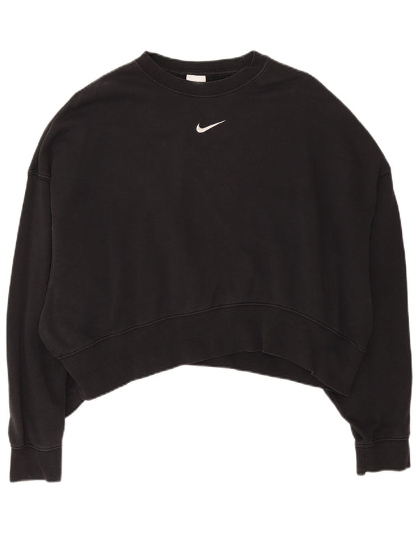 Nike Mujer Crop Oversize Sudadera Jumper UK 10 Pequeño Algodón Negro