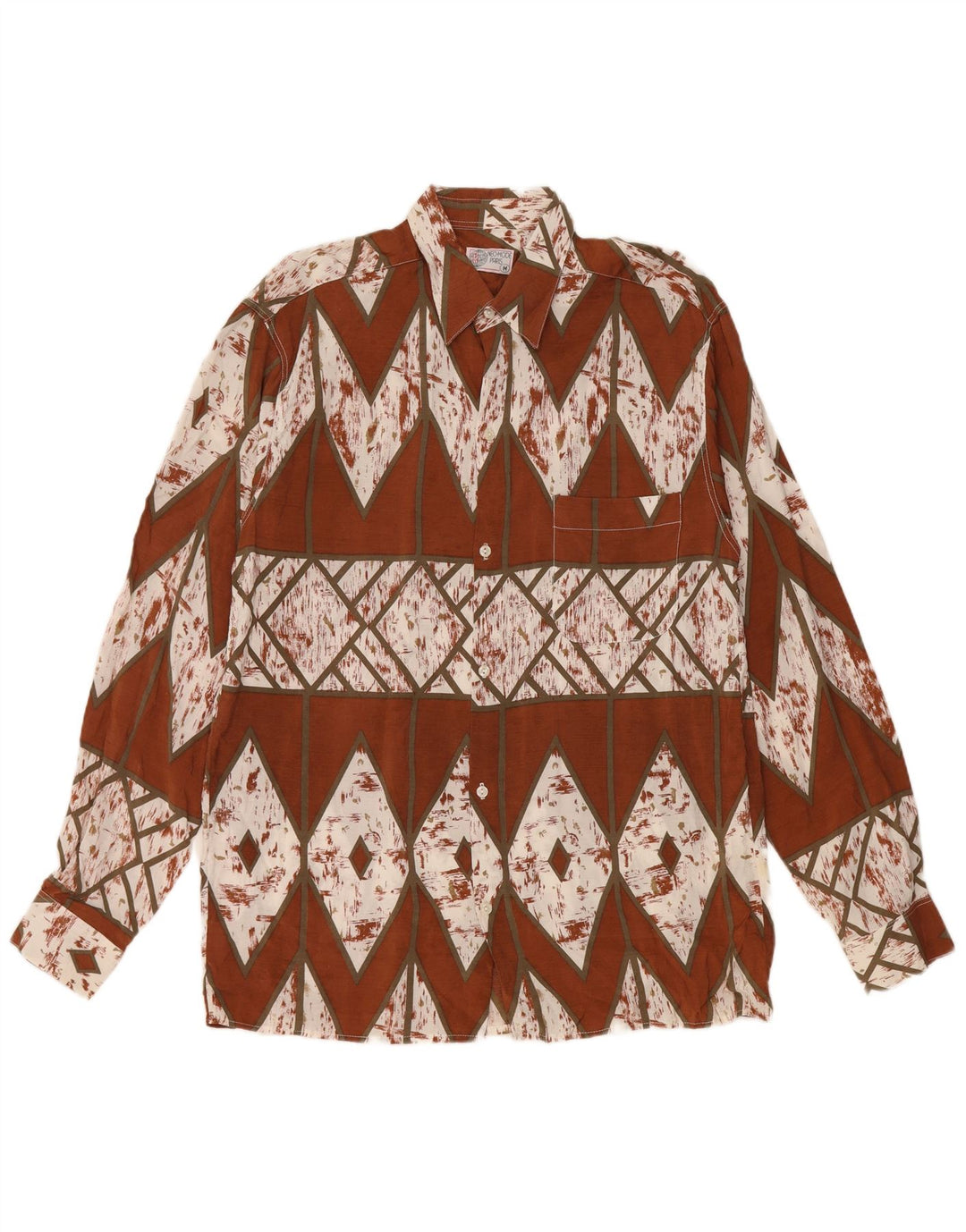 Camisa vintage para hombre marrón medio geométrica