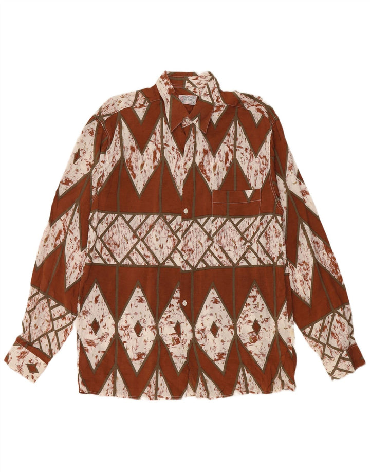 Camisa vintage para hombre marrón medio geométrica