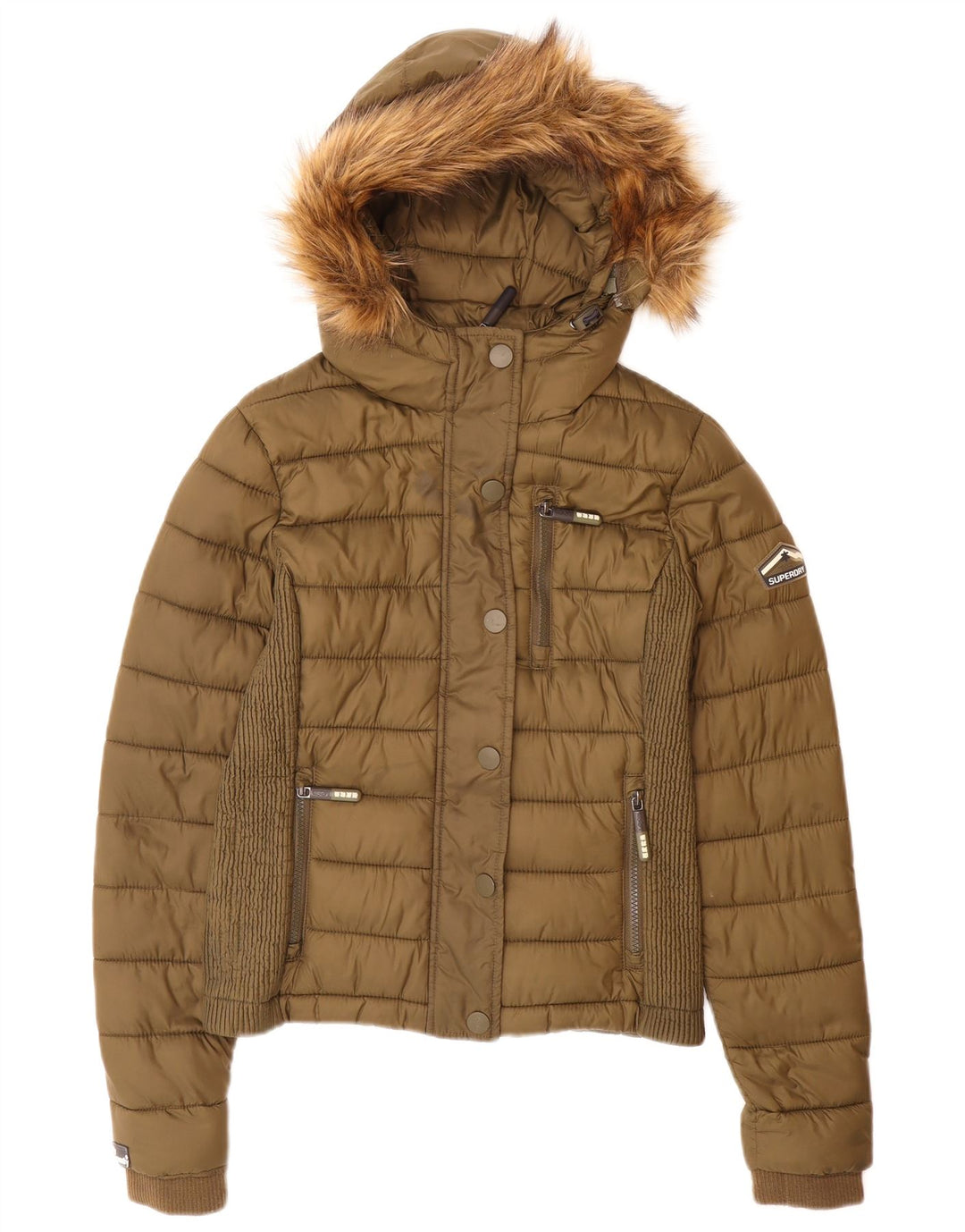 SUPERDRY Womens Hooded Padded Jacket UK 10 Small Khaki Nylon