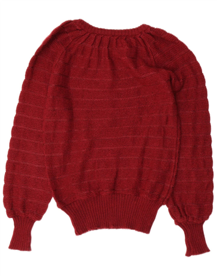 VINTAGE Mujer Barco Cuello Jersey Suéter Reino Unido 12 Granate Medio