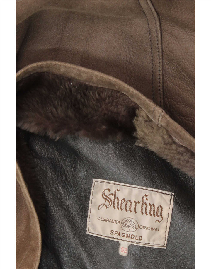 Chaqueta de piel de oveja vintage para hombre IT 52 XL Marrón