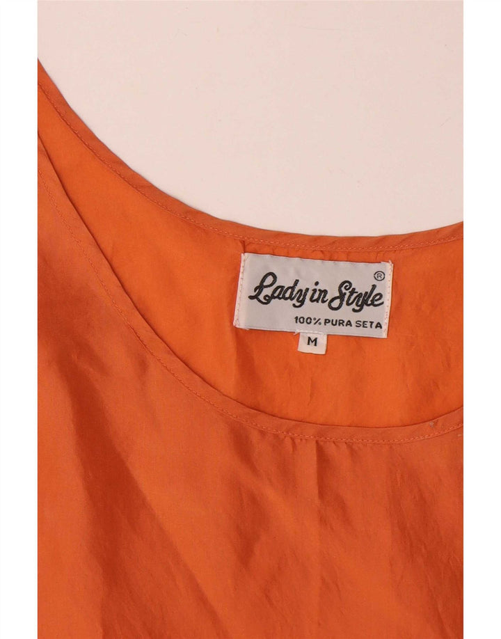 Vintage mujer chaleco top Reino Unido 14 seda naranja mediana