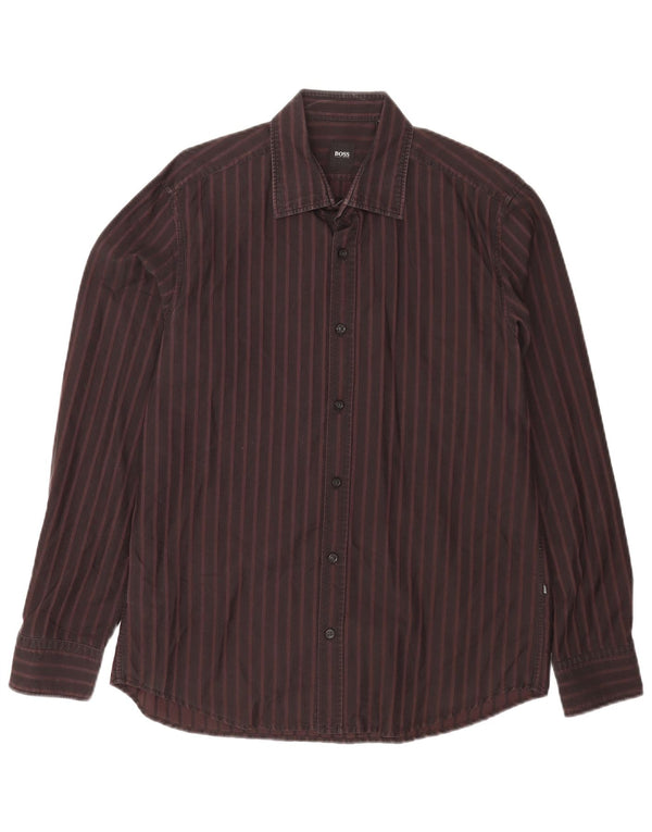 Camisa Hugo Boss Hombre Regular Fit Algodón Rayas Burdeos Grande