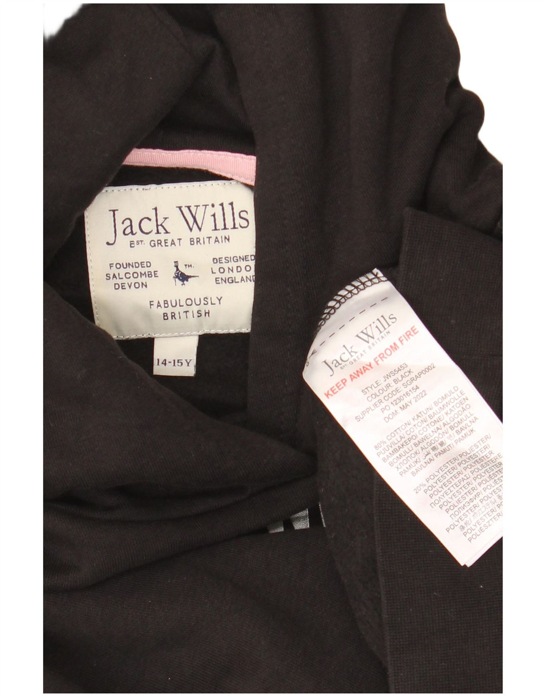 JACK WILLS Jersey con capucha y estampado corto extragrande para niña 14-15 años Negro