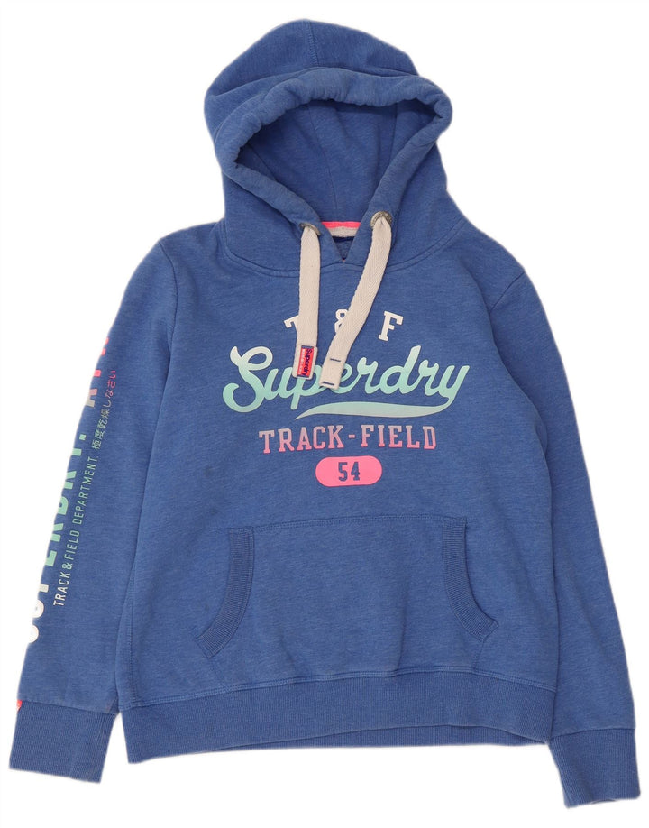 SUPERDRY Jersey con capucha gráfica para mujer Reino Unido 46 Algodón moteado azul grande