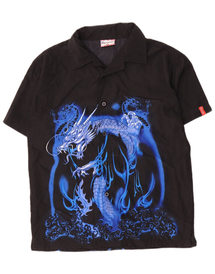 Camisa Vintage Niño Estampada Manga Corta 15-16 Años Negro Poliéster