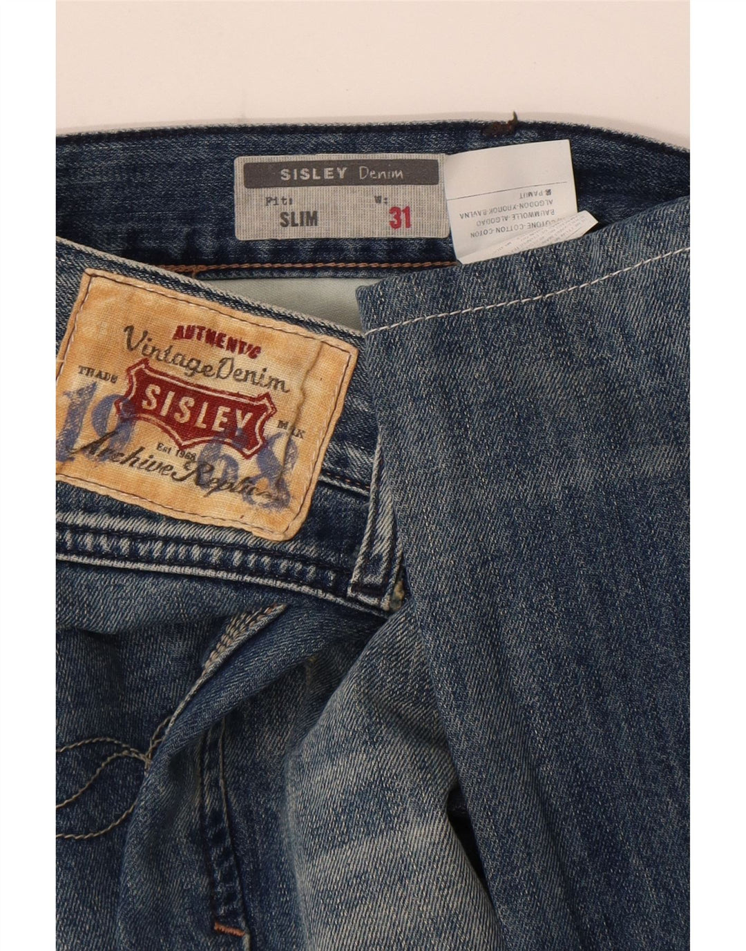 Sisley Vaqueros ajustados desgastados para hombre W31 L33 Algodón azul
