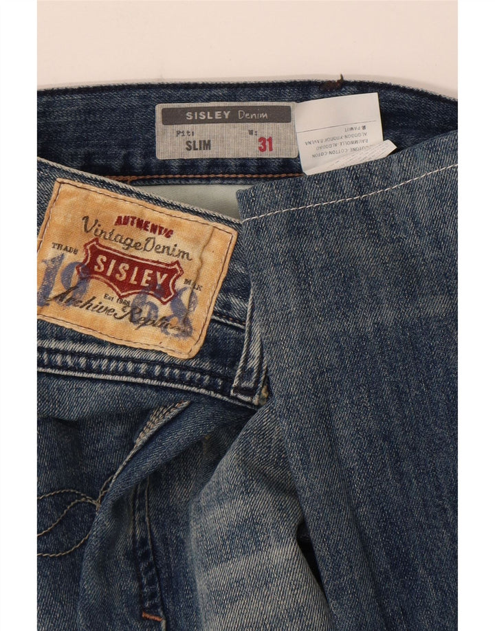 Sisley Vaqueros ajustados desgastados para hombre W31 L33 Algodón azul