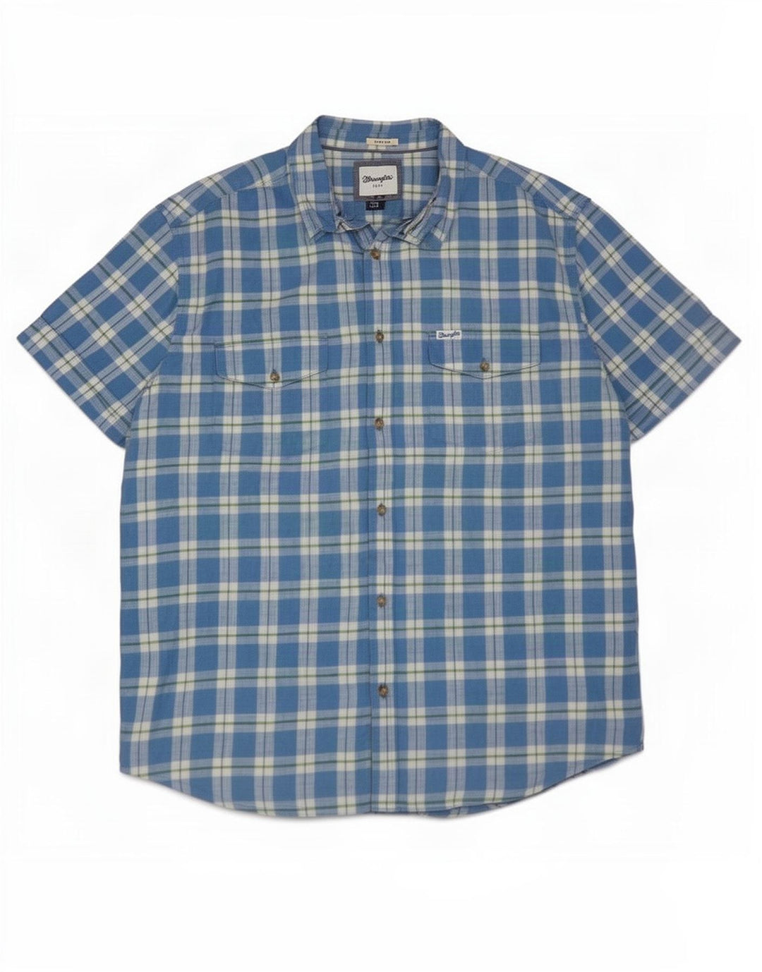 Wrangler Camisa De Manga Corta Para Hombre 2XL Algodón A Cuadros Azul