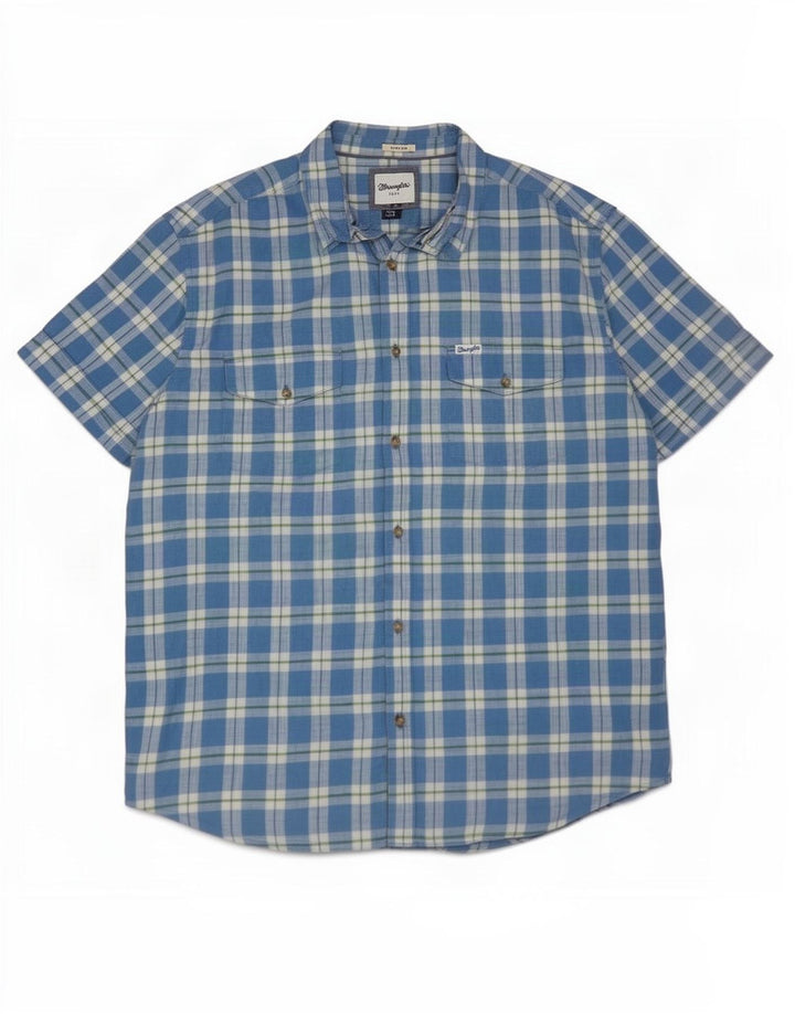 Wrangler Camisa De Manga Corta Para Hombre 2XL Algodón A Cuadros Azul