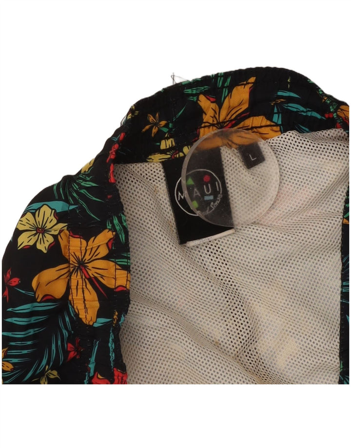 Maui and Sons Bañador para hombre, talla grande, poliéster floral negro