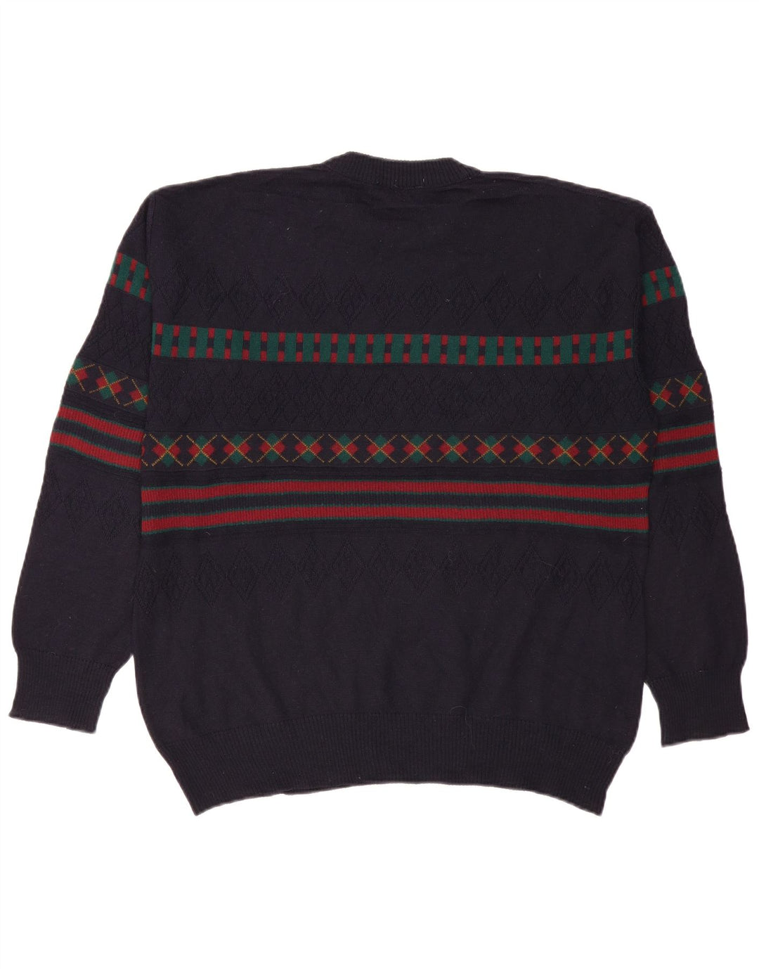 VINTAGE Hombres Turtle Neck Jumper Suéter IT 50 Grande Azul Marino Geométrico