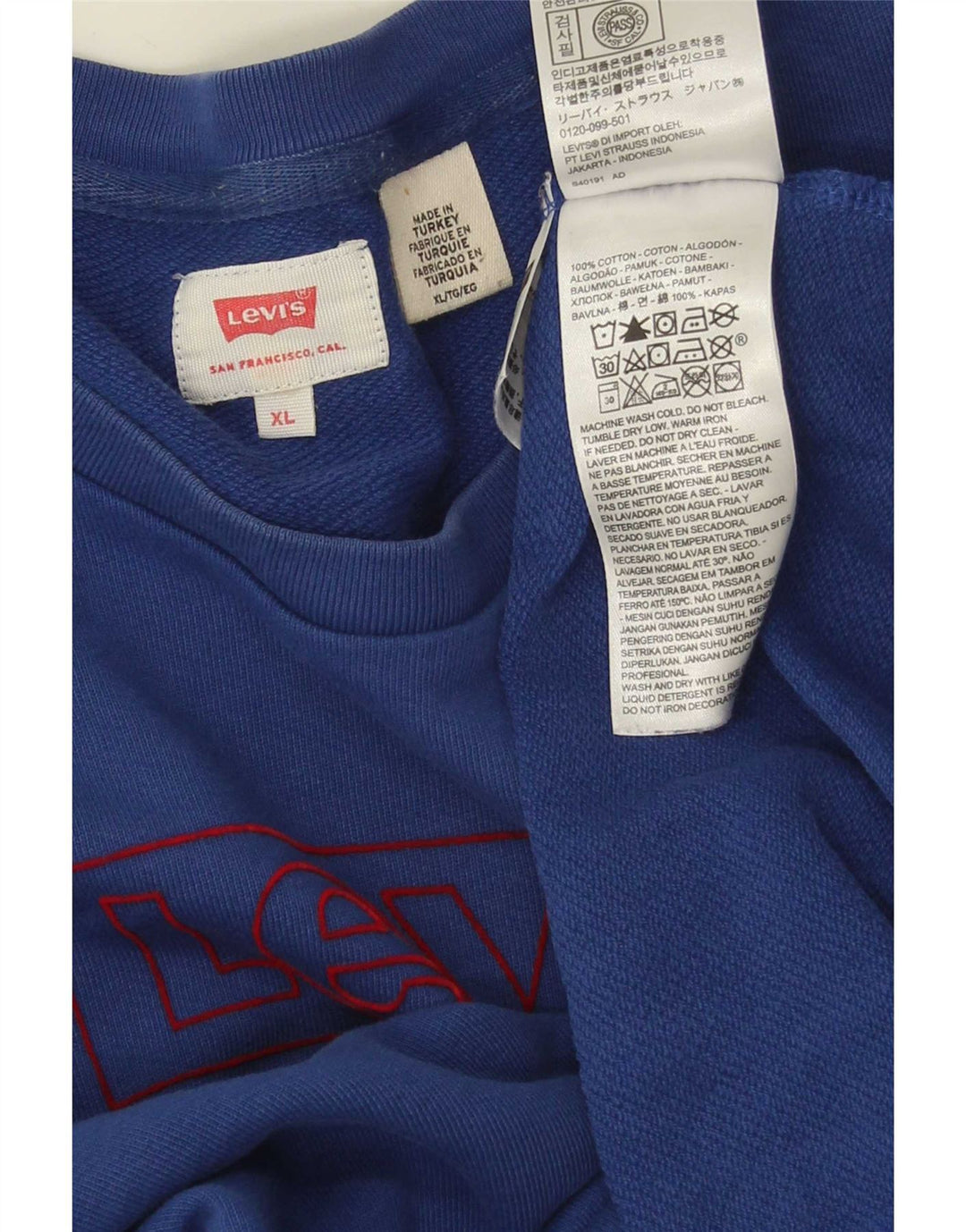 Levi's Hombre Sudadera Gráfica Jumper XL Algodón Azul