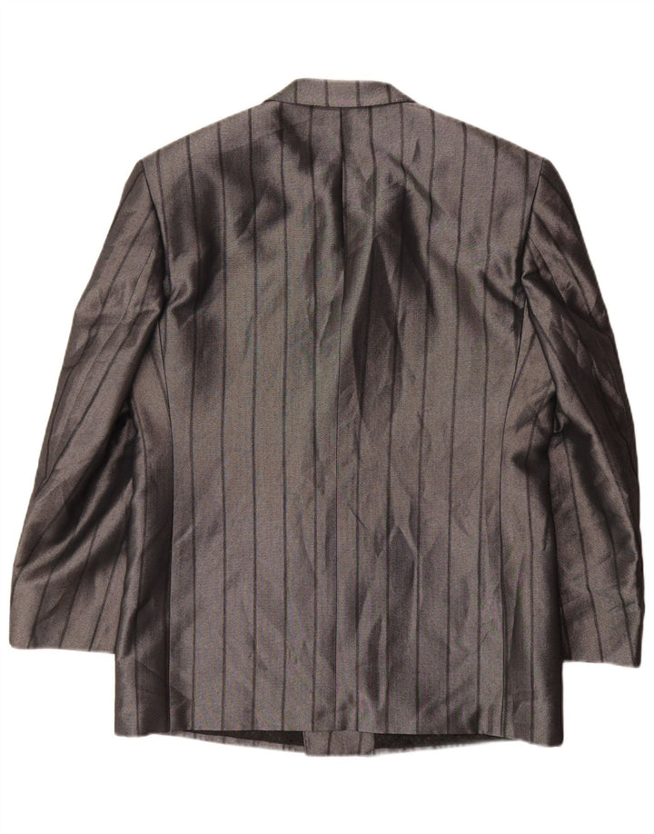 Vintage Mens Blazer Chaqueta Reino Unido 38 Poliéster a rayas gris medio